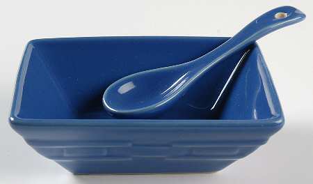 Woven Traditions Cornflower 5" Square Tasting Bowl & Ceramic Spoon