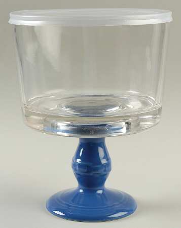 Woven Traditions Cornflower Glassware Trifle Bowl w/Plastic Lid & Ceramic Base