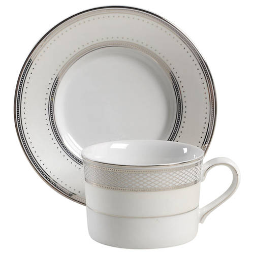 Silk Ribbon Pearl Flat Cup & Saucer Set