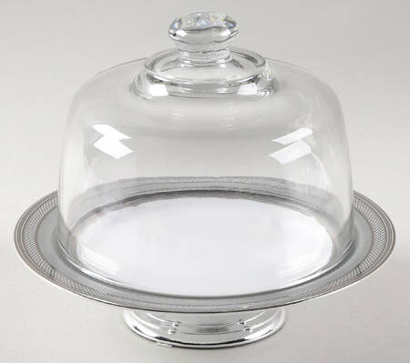 Silk Ribbon Slate 6 1/2"-7 1/2" Footed Cheese Plate w/ Glass Dome HC