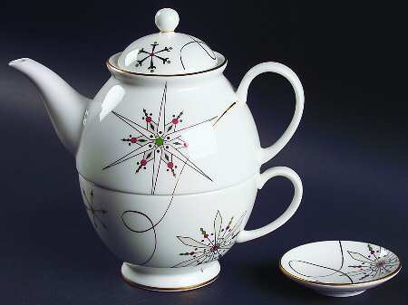 Merry and Bright Snowflake Individual Teapot & Lid w/Cup & Tea Bag Holder