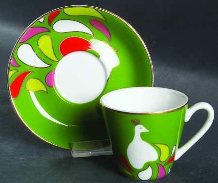 Festive Peacock Flat Demitasse Cup & Saucer Set