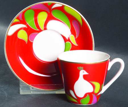 Festive Peacock Flat Demitasse Cup & Saucer Set