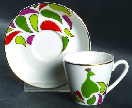 Festive Peacock Flat Demitasse Cup & Saucer Set