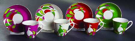 Festive Peacock (Boxed Set-4 Motifs) Demitasse Cup & Saucer Set