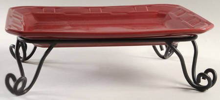 Woven Traditions Paprika 13" Rectangular Platter & Metal Stand