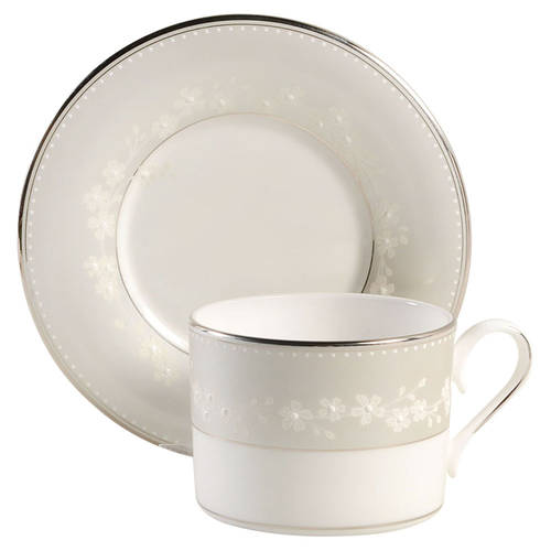 Bellina (Platinum Trim) Flat Cup & Saucer Set - Set of 4