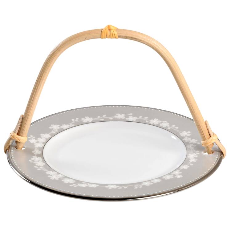 Bellina (Platinum Trim) 5 3/8"-5 5/8" Bamboo Handled Serving Plate  HC