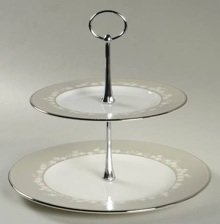 Bellina (Platinum Trim) 2 Tiered Serving Tray (Dinner & Salad Plate)