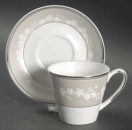 Bellina (Platinum Trim) Flat Demitasse Cup & Saucer Set