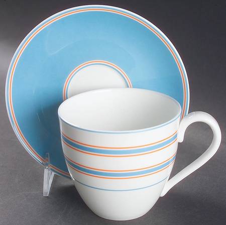 Cays Stripe Blue Flat Cup & Saucer Set