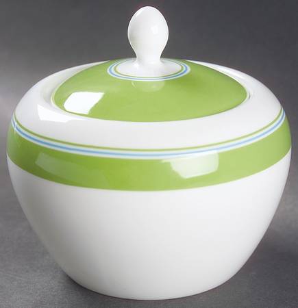 Cays Stripe Green Sugar Bowl & Lid