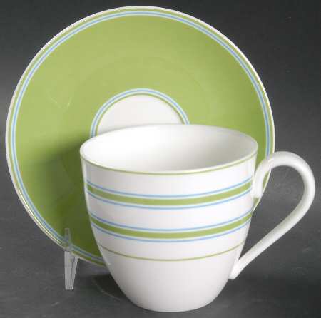 Cays Stripe Green Flat Cup & Saucer Set