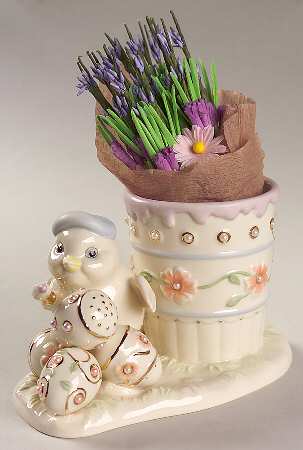Petals & Pearls Figural Chick Painting Eggs Bud Vase