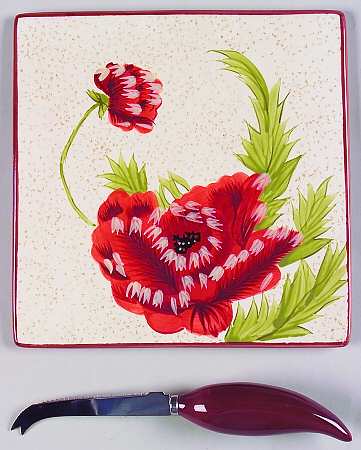 Poppies 2 Piece Cheese Dish and Knife Set