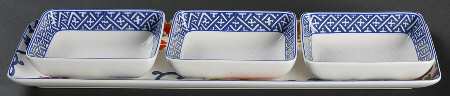 Mandarin Blue Condiment Set-3 Open Bowls & Tray