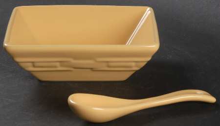 Woven Traditions Butternut 5" Square Tasting Bowl & Ceramic Spoon