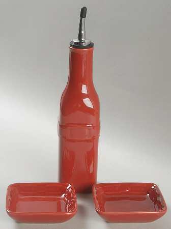 Woven Traditions Tomato (Red) Oil Jar/Drizzler with 2 Dipping Dish