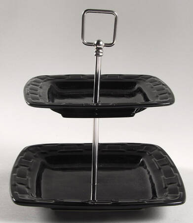 Woven Traditions Ebony 2 Tiered Serving Tray (Sq Luncheon & Bread&Butter)