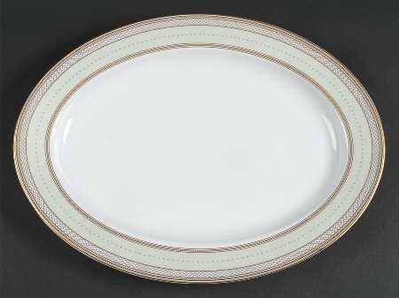 Silk Ribbon Celadon 15" Oval Serving Platter