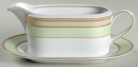 Silk Ribbon Celadon Gravy Boat & Underplate