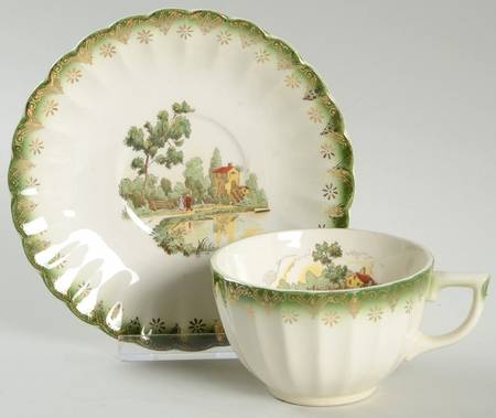 Chateau France Mandarin Green (Fil KS220) Flat Cup & Saucer Set