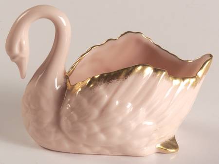 Swan Col Pink (Gold Trim, Closetail, Grn Stamp) Open Sugar Bowl