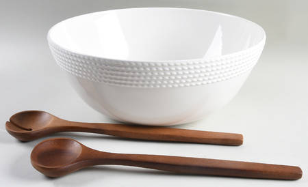 Wickford 12" Salad Bowl & Wood Serving Set