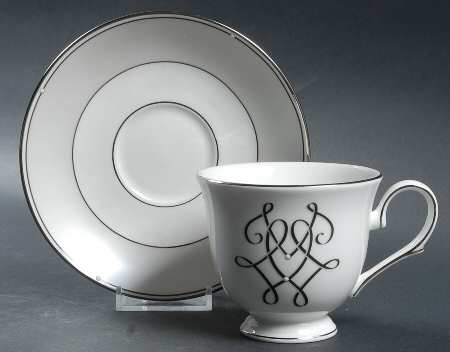 Scripted Platinum Footed Cup & Saucer Set by Lenox