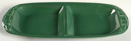 Woven Traditions Ivy Green 15" Oval Divided Vegetable Bowl