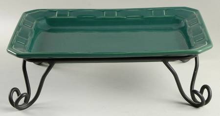 Woven Traditions Ivy Green 13" Rectangular Platter & Metal Stand