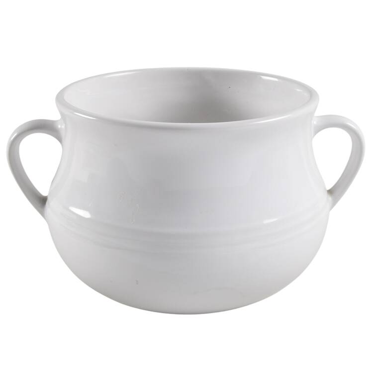 White 4 Qt Handled Bean Pot No Lid