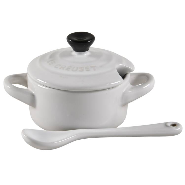 White Condiment Pot & Lid with Spoon