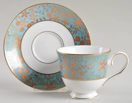 Gilded Tapestry Footed Cup & Saucer Set