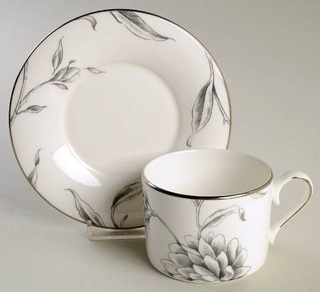 Floral Illustrations Flat Cup & Saucer Set
