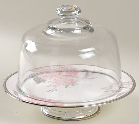 Spring Lark 6 1/2"-7 1/2" Footed Cheese Plate w/ Glass Dome HC