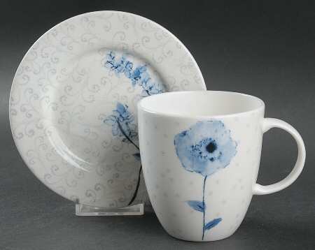 Watercolor Indigo Blue Flat Cup & Saucer Set