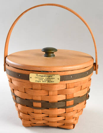 Baskets Green Jingle Bell Basket & Lid w/Liner & Protector
