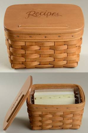 Baskets Large Recipe Basket&Engraved Lid w/Protector&Cards