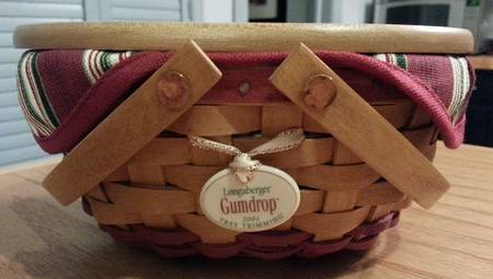 Baskets Red Gumdrop Basket&Lid w/Liner,Protector&Charm