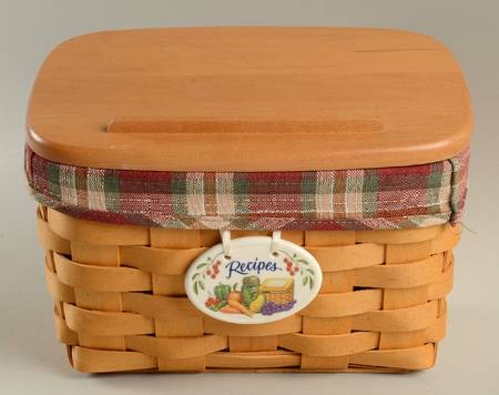 Baskets Large Recipe Basket & Lid w/Liner & Charm Tie-On