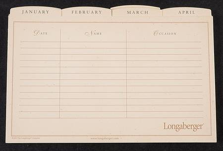 Baskets Package of Paper Montly Dividers by Longaberger