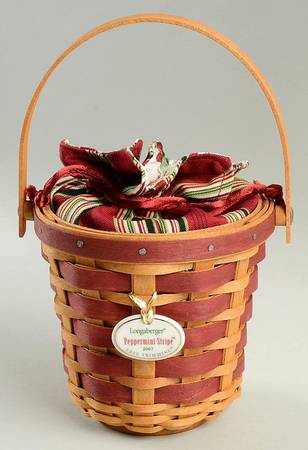 Baskets Red Peppermint Stripe & Liner w/Protector & Charm