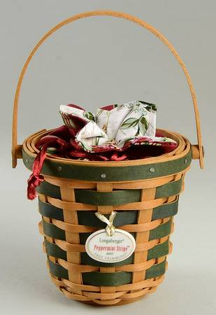 Baskets Green Peppermint Stripe&Liner w/Protector&Charm