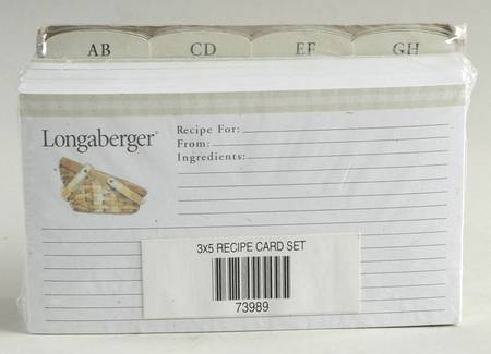 Baskets 3 X 5 Recipe Card - Set of 100 by Longaberger