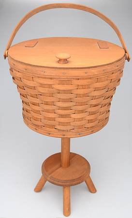 Baskets Round Sewing Basket & Wood Stand Set
