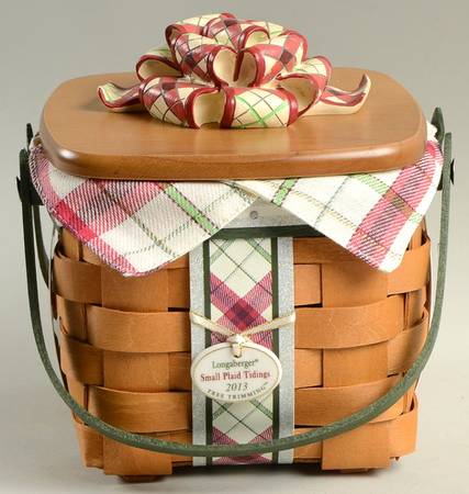 Baskets (5pc) Small Green Plaid Tidings Basket (w/ Ribbon)