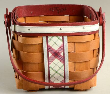 Baskets Small Red Plaid Tidings Basket (With Ribbon)