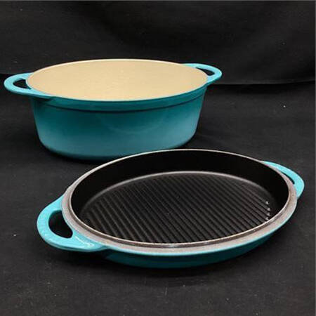 Caribbean Teal 4.5 Qt Cast Iron Oval Casserole & Grill Lid