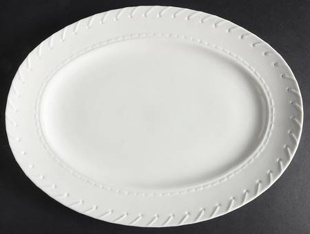 Whipstitch Cream 14" Oval Serving Platter